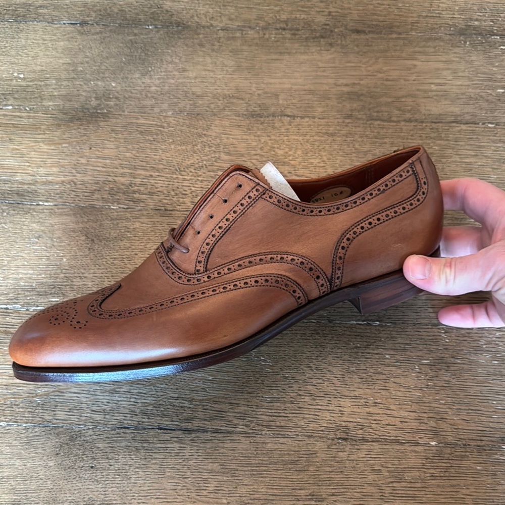 George Cleverley Brown Leather Oxford Shoes with Brogue Detailing